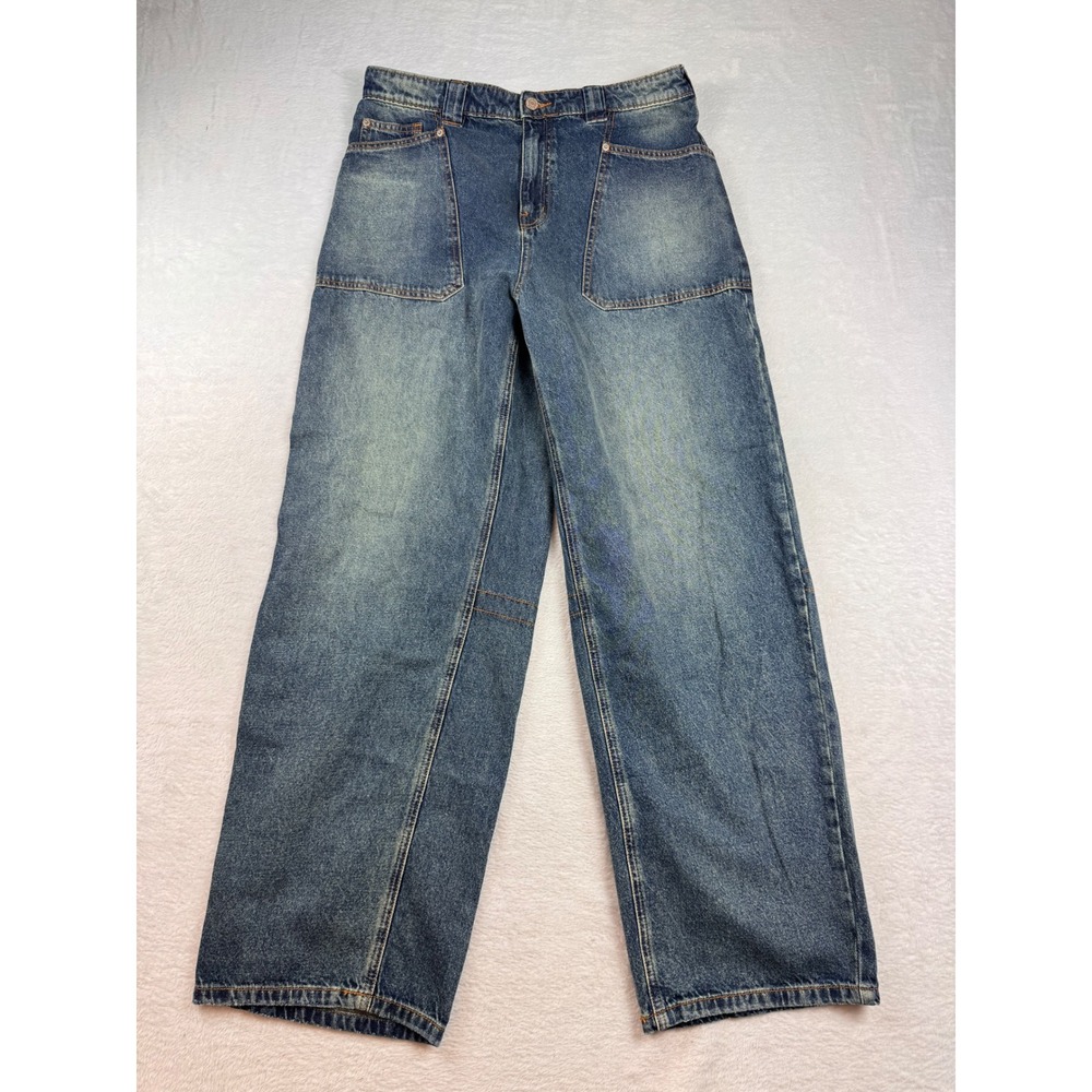BDG Urban Outfitters High Waisted Wide Leg Utility Patch Pocket Jeans Blue 30
